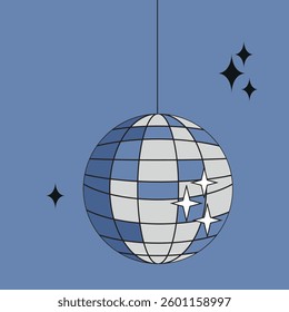 disco ball on blue background retro, vector.