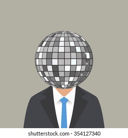 disco ball on the head of a man