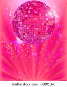 Disco ball on the pink background