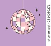 Disco ball on violet background. Retro style vector illustration for vintage party themes, dance events, and festive design projects