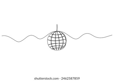 Disco ball one line drawing. Outline continuous music icon in doodle style.