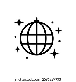 Disco ball outline icon isolated on white background. Vector illustration.