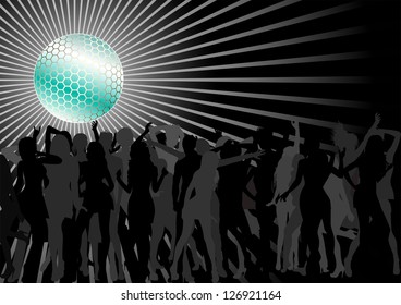 Disco Ball Over A Dance Party Crowd