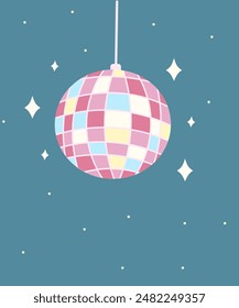 Disco ball party cartoon, disco ball with shining illustration 