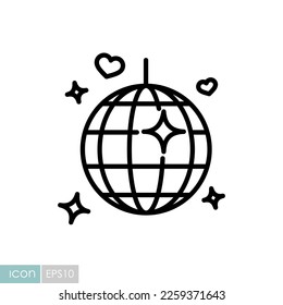 Disco ball, Party element isolated icon. Vector illustration, romance elements. Sticker, patch, badge, card for marriage, valentine