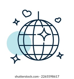 Disco ball, Party element isolated icon. Vector illustration, romance elements. Sticker, patch, badge, card for marriage, valentine