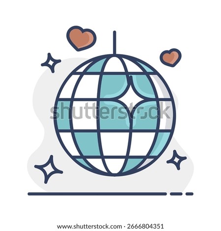 Disco ball, Party element isolated icon. Vector illustration, romance elements. Sticker, patch, badge, card for marriage, valentine