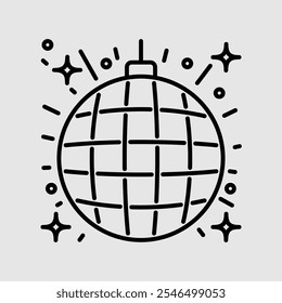 Disco Ball Party Happy Birthday Line Icon