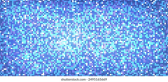 Disco ball pattern. Blue square mosaic backdrop. Night club background with mirror foil texture. Vector illustration of vintage abstract shining colorful halftone wallpaper. Pool tile wall pattern.