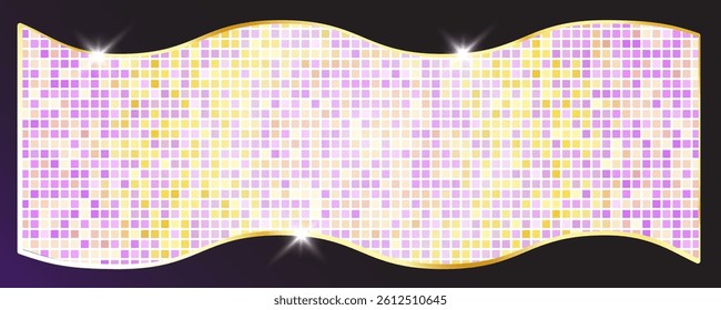 Disco ball pattern. Disco party glitter pink metal background, sparkle mosaic tile, shiny square club floor, retro nightclub vector illustration