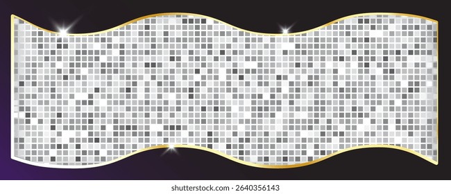 Disco ball pattern. Disco party glitter silver background, sparkle mosaic tile, shiny metal square club floor, retro nightclub vector illustration