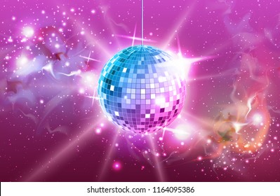 Disco ball. Disco ball pink background