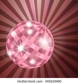 Disco ball pink and red abstract vector background with burst rays
