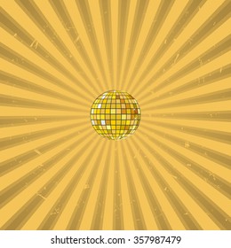 disco ball and rays. stylish background gold color