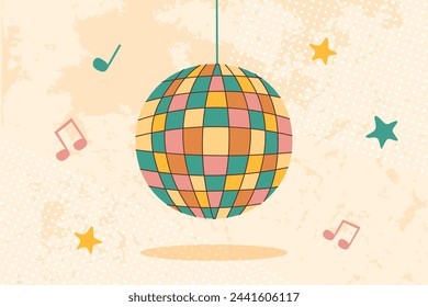 Disco ball retro style illustration. Disco party concept. Vector illustration in flat style.