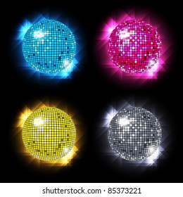 Disco Ball Set mit verschiedenen Farben / Vektorgrafik / EPS10