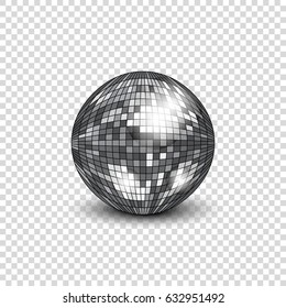 Disco ball with shadow. Mirror ball for decorating parties and discos. Vector illustration.