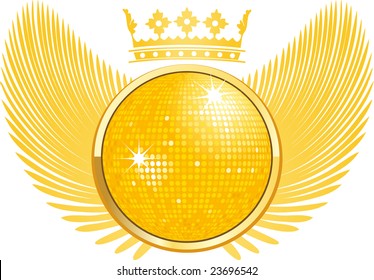 Disco ball shield with wings and crown
