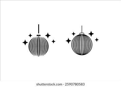 Disco ball shining stars icons vector illustration, pictogram isolated on white background. color editable
