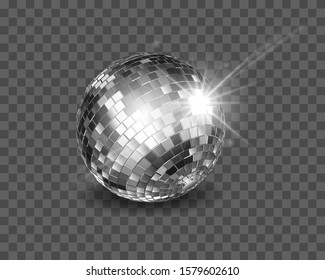 Disco ball. Shiny silver sphere isolated on a transparent background.