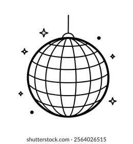 disco ball in sign line art icon vector silhouette illustration for photo overlays, t-shirt print, and flyer poster design