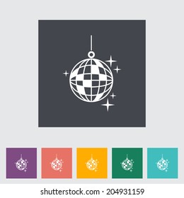 Disco ball. Single flat icon on the button. Vector illustration.