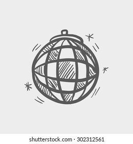 Disco Ball Sketch Icon For Web And Mobile. Hand Drawn Vector Dark Grey Icon On Light Grey Background.