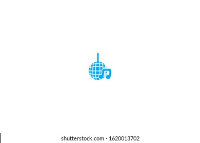 Disco ball of small mirrors with musical note symbol icon in trendy flat style isolated on white background vector illustration