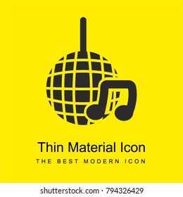 Disco ball of small mirrors with musical note symbol bright yellow material minimal icon or logo design