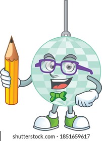 Disco ball student Mascot design concept studying at home. Vector illustration