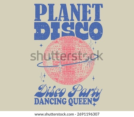 Disco ball t shirt design. Disco party ball graphic print design poster. Sparkle party ball. Planet disco artwork.