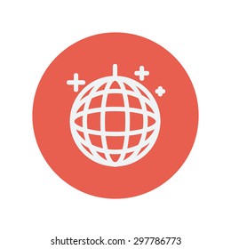 Disco ball thin line icon for web and mobile minimalistic flat design. Vector white icon inside the red circle.