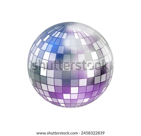 Disco ball vector in 3d style isolated on white background. Vector 3d disco ball background with stars and glitter. Music dance illustration.