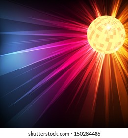 Disco ball vector background with burst light 