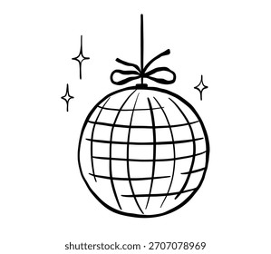 Disco-Ball, Vektordoodle-Illustration. Skizze mit skizzenhaftem Umriss