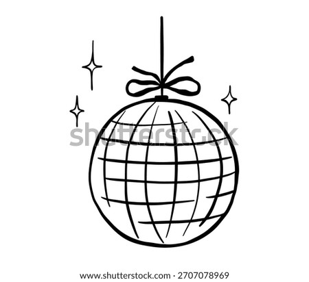Disco ball vector doodle illustration. Whimsical outline sketch