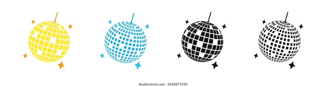 Disco ball vector icon. Glittering disco ball icons. Nightclub Disco ball.