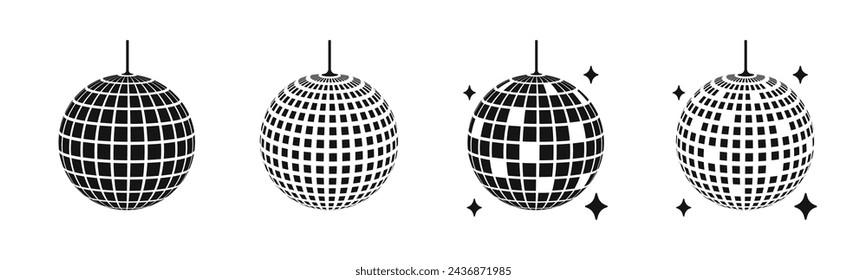 Disco ball vector icon. Nightclub Disco ball. Glittering disco ball icons. Shining mirror sphere for nightclub party.v