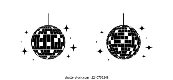 Disco ball vector icons set. Disco ball shining stars symbol. Disco light graphic design template logo