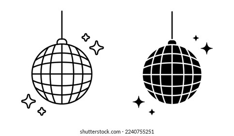 Disco ball vector icons set. Disco ball shining stars symbol. Line disco ball graphic design template logo
