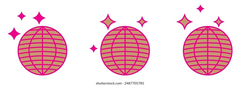 Disco ball vector icons set. Disco ball shining stars symbol. Line disco ball graphic design template logo