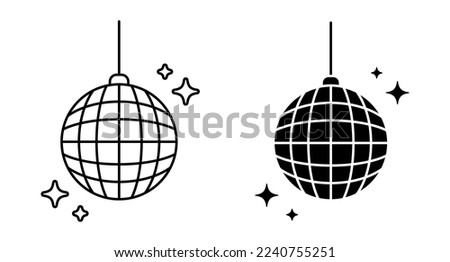 Disco ball vector icons set. Disco ball shining stars symbol. Line disco ball graphic design template logo