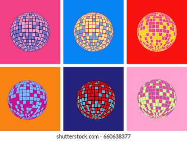 Disco Ball Vector Illustration Pop Art Style. Andy Warhol. Modern art