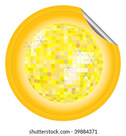 disco ball yellow sticker, vector art illustration