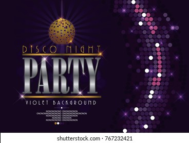 Disco banner celebrating night party background. Retro vinyl disc on bright lights backdrop.