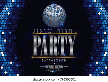 Disco banner celebrating night party background. Retro vinyl disc on bright lights backdrop.