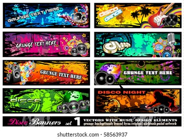 Disco Banner Collection with a lot of Music Design Elements - Set 1