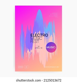 Disco Banner. Music And Discotheque Template. Modern Electronic Flyer. Gradient Pattern For Magazine Vector. Wave Glitch For Set. Purple And Turquoise Disco Banner