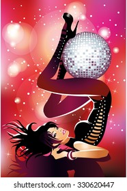 Disco banner with a pretty hot dancing girl