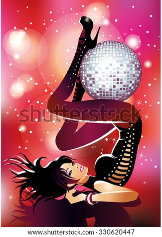 Disco banner with a pretty hot dancing girl